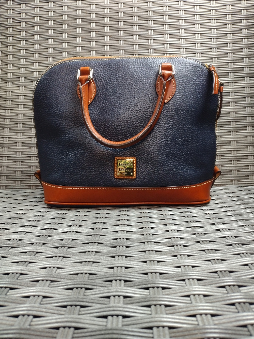 Dooney & Bourke Navy with Brown Trim Pebble Leather Dome Satchel